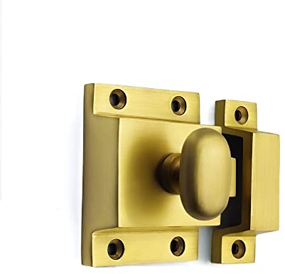 Infinity Decor Satin Brass Cupboard Catch with Attached Thumb Turn Latch Lock – Suitable for Wardrobe Dresser Furniture Doors