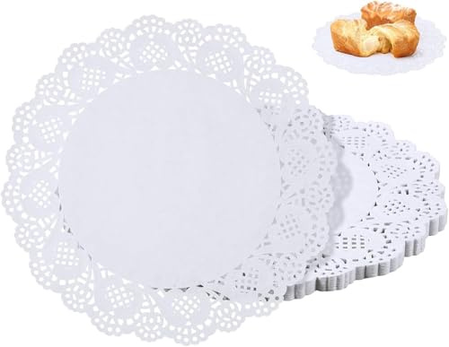 Ymhapp 150 Stück Weiße 6 Zoll Spitzen-Papierdeckchen Einweg Rund für Buffet Kuchen Frittiergut Party Hochzeit Tischgeschirr Dekoration, Einweg-Deckchen Küche und Tischwäsche, Einweg-Deckchen