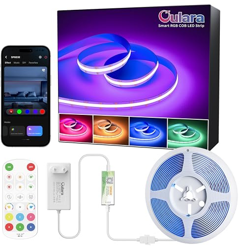 OULARA Smart COB LED Striscia RGB 6M,24V Dimmerabile RGB LED Strip light,Nastro LED Flessibile Smart Funziona con APP Controllo/RF Telecomando per decorazioni fai da te per feste