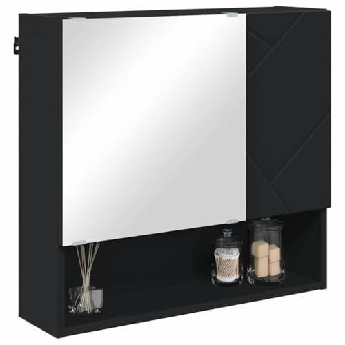 vidaXL Armario con Espejo Negro 59 x 17 x 55 cm Madera de ingeniería, Espejo Moderno para baño, Mueble Rectangular, Almacenamiento Compacto, Organizador Funcional para Pared