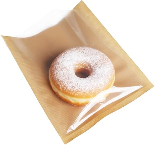 BAG-IT Brown Film Fronted Paper Sandwich Bakery Food Display Bags 7 x 7 / 175mm x 175mm - (Pack of 100) Ideal for Cakes, Sweets, Sandwiches & More