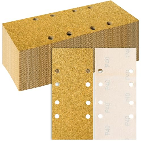 Sruhrak Papel de Lija 93 X 230 mm 8 Agujeros, 35 Hojas de Lija P40, Almohadillas de Lijado Más Fuertes para Lijadora Orbital en Madera, Metal, Barniz