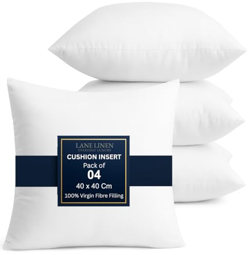 LANE LINEN Cushion Inserts (Pack of 4) – 40x40 cm (16x16 inch) Pillow Insert - Hollowfibre Inner Pads for Sofa or Bed – White Cushion Fillers