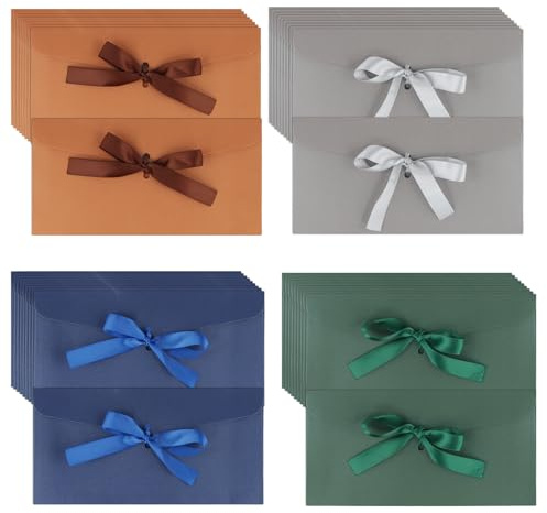 YIXNSW 80 Stück Gutschein Umschlag mit Schleife, 220 x 110 mm 4 Farben Papier Elegante Geschenkverpackung, Briefumschlag für Konzertkarten Grußkarten Einladungen