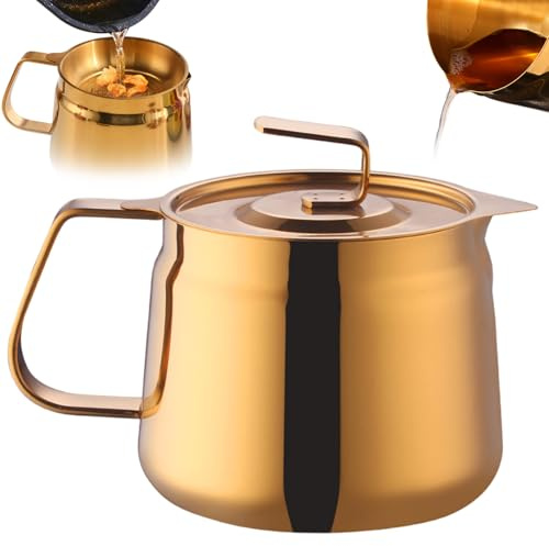 Contenedor de grasa para cocina, colador de aceite de acero inoxidable de 1, 2 L con tapa, recipiente para guardar aceite con colador para cocinar grasa de tocino
