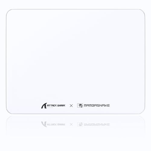 MAMBASNAKE x ATTACK SHARK CM05SE Glass Hard Gaming Mousepad,Nano-Micro-Etched Texture,Smooth Glass Surface,High Accuracy,Fast-Moving,Anti-Scratch, PU Leather Non-Slip Base, Small Size(410×310mm)