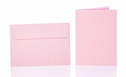 Paper24 25 Faltkarten blanko mit Umschlag 120x170 mm, Briefumschläge B6, Doppelkarten mit Umschlag sind ideal für Geburtstag in Rosa