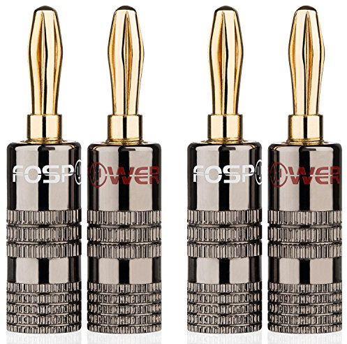 FosPower - Conector Banana Altavoces - Conectores Banana para Cable de Altavoz : 24K Oro Enchapado - 2 par / 4 Piezas – 2 Colores: Blanco y Rojo