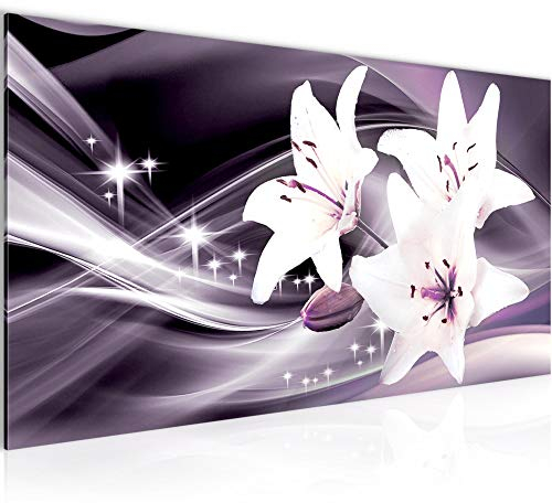 Runa Art Wandbild Blumen Lilien 1 Teilig 100 x 40 cm Modern Bild auf Vlies Leinwand Abstrakt Wohnzimmer Violett LIla 204912a