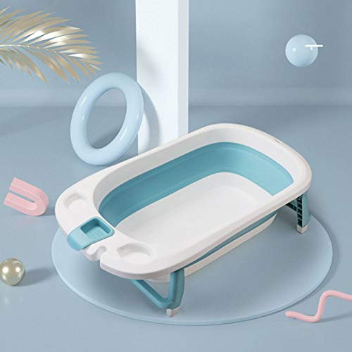 RONGJJ Faltbar Babybadewanne, Kinderbadewanne Babybadewanne Babywanne zusammenklappbar mit Undichter Löffel Aufhängeloch Duschschlitz, Blue