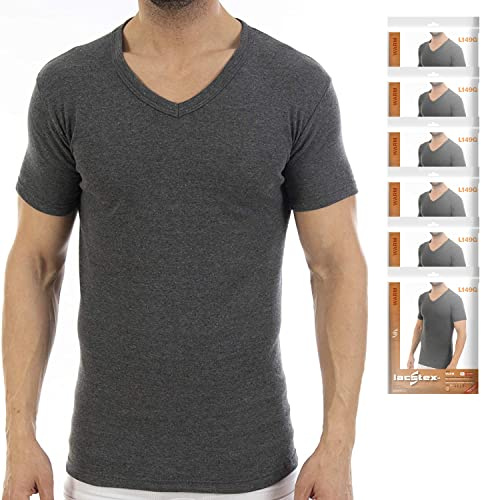 Lacotex Camiseta Interior Termal de Hombre | Camiseta Manga Corta y Cuello Pico Térmica | Confort y Protección Térmica Interior | Pack Ahorro 6 Unidades | Talla XL L149 Gris