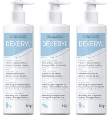 DEXERYL Crema - 3 unidades - Loción corporal, tratamiento de piel seca y neurodermitis, crema reparadora y cuidado, 500 ml, crema hidratante, leche corporal hidratante