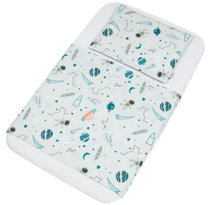 FlyIdeas Spannbettlaken für Beistellbett 90x55 cm, 3 STK - Mit Oberer Laken und Kissenbezüge für alle Babybettchen 50x90 / 60x90 / 40x90 / 45x90 etc. 100% Baumwolle