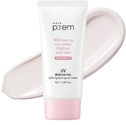 MAKE P:REM UV Defense Me. Calming Tone Up Sunscreen, Non-Nano Zinc Oxide, Reef Safe, Chemical Free, Non-Greasy, SPF 50, Korean Sunscreen,1.69 fl. oz. (50ml)