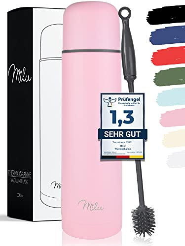 Milu Thermosflasche Thermoskanne Isolierflasche 1L, 750ml, 500ml - Isolierte Edelstahl Trinkflasche, 100% Auslaufsicher, Doppelwandisolierung (Rosa, 500ml)