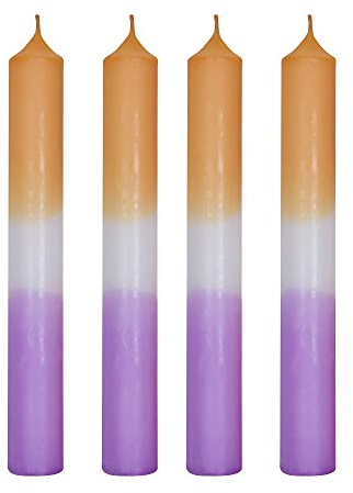 Dip Dye Lot de 4 bougies multicolores avec dégradé de couleur Mandarine orange violet violet pour décoration de table de mariage, de Pâques, de confirmation, de communion, de baptême, de Noël,
