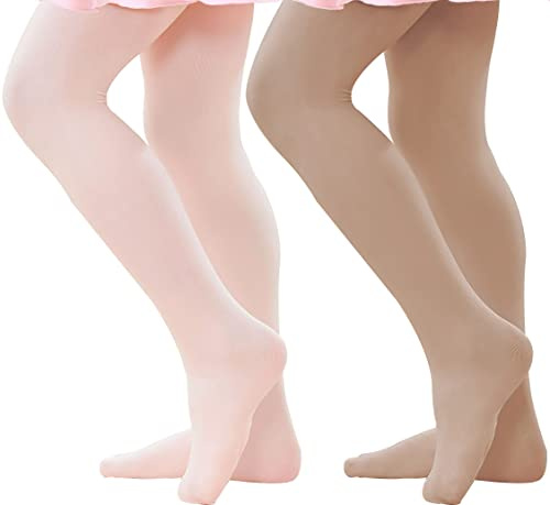 danswan 2 Pack Girls Toddler Ballet Dance Tights Footed Ultra Soft Ballet Legging Stocking (Skin+Pink, Child Age 2-4)
