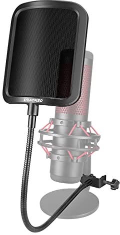Aokeo Filtre anti-pop professionnel en métal pour microphone Blue Yeti, HyperX QuadCast et tout autre microphone, écran Wind Pop avec un bras de stabilisation flexible à 360 °