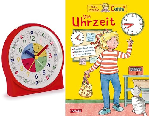 Atlanta Kinderwecker Ohne Ticken Mädchen Rot mit Lernbuch Conni Buch Uhrzeit Lernen - 2125/1 BUBS