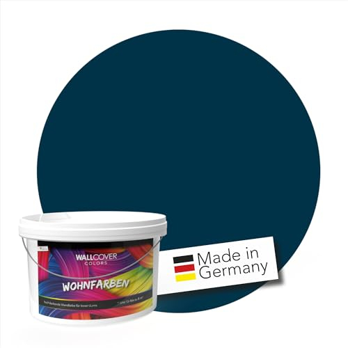 WALLCOVER Peinture murale de qualité supérieure | Bleu: Göteborg | 1L = 8m² | Pour les intérieurs à très haut pouvoir couvrant (classe 1) | Finition mate | Fabriquée en Allemagne