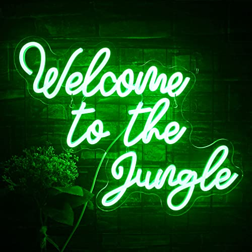 Welcome to The Jungle Neon Sign Green LED Word Neon Light Signs for Wall Decor USB Letter Light Up Sign for Garden Home Entryway Front Porch Party Gift