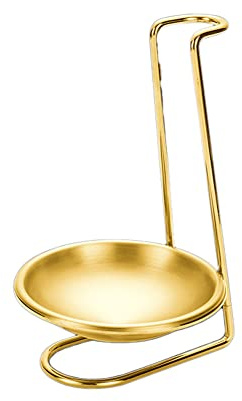 1 Piece Stainless Steel Spoon Rest Holder with Bowl Spoon Rack Standing Spoon Rest Vertical Spoon Rest Soup Ladle Holder Ladle Rest for Kitchen Counter, Gold