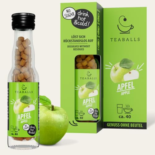 TEABALLS Apfel - Tee ohne Beutel - zuckerfrei & vegan - heiß & kalt löslich | OHNE BEUTEL: Jede TEABALLS löst sich direkt im Wasser auf - kein Sieb nötig - frischer Apfeltee in Sekunden.