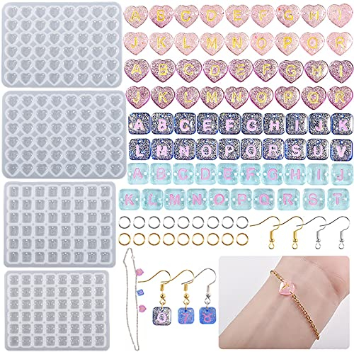 Bekecidi 204Pcs Silikon Alphabet Harz Formen Kit - Buchstabe Silikonformen Buchstaben Epoxy Harz Gießen Formen zum Basteln DIY Brief Armbänder Ohrringe Anhänger hängende Ornamente Craft Kits