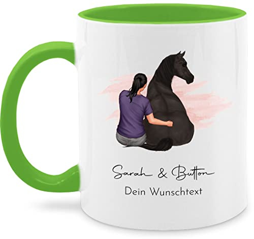 Tasse Tassen 325ml - Pferde - Frau mit Pferd I Wunschtext I Wunschname Text I Geschenk Reiter - 325 ml - Hellgrün - geschenke für pferdefrauen reitersachen pferden pferd- glühweintassen frauen
