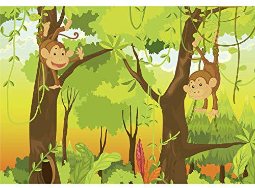 decomonkey Premium Fototapete Affe Dschungel Kindertapete 200x140 cm XL Design Tapete Fototapeten Vlies Tapeten Vliestapete Wandtapete moderne Wand Schlafzimmer Wohnzimmer Kinderzimmer Tiere