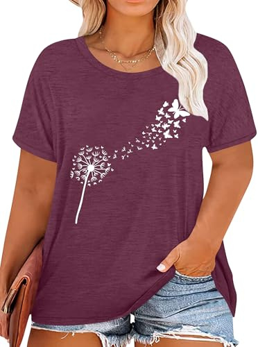 T-shirt surdimensionné pour femme - Grandes tailles - T-shirt pissenlit - Grande taille - Motif fleurs sauvages
