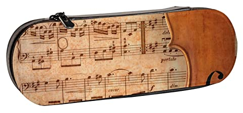 Federmäppchen, Cello auf antikem Notenblatt, rostet, altgelb, PA-Leder, Federmäppchen, große Kapazität, Federmäppchen, Kosmetiktasche