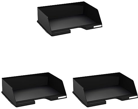 Exacompta 11214D Premium Briefablage Querformat Combo Maxi für DIN A4 quer. Idealer Briefkorb für Ihre Organisation. Robuster und stapelbarer Ablagekorb Blauer Engel schwarz (Packung mit 3)