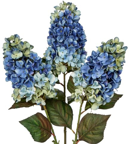 Briful 3PCS Fake Flowers Hydrangea Blue Artificial Flowers 28.7 Tall Artificial Hydrangea Flowers, Silk Flowers Long Stem for Floral Arrangement Home Farmhouse Office Hotel Decoration