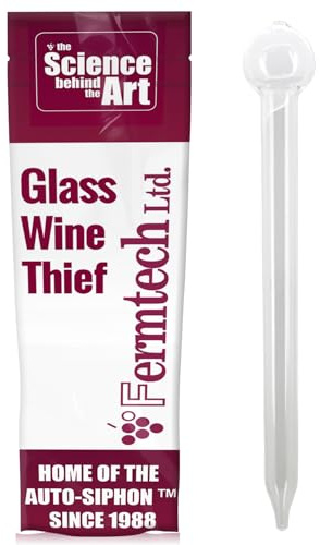 Fermtech Glasdieb | Weindieb zum Brauen - mundgeblasenes Borosilikat lang und schmal zum Testen von Wein Bier Met Kombucha Mondschein