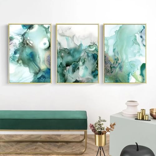 KemneT Moderne abstrakte Leinwandbild Wand Bilder grüner flüssiger Marmor Poster und Kunstdruck Wandbilder Wohnzimmer Inneneinrichtung Heimdekoration 50 x 70 cm x 3 ungerahmt