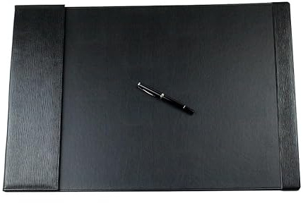 DELMON VARONE - Schreibtischunterlage mit Klappleiste inkl. Block & Kalender 2026/2027 Leder Schwarz - Rutschfeste Echtleder Schreibunterlage abwischbar - Design Schreibtisch Unterlage 65 x 45 cm