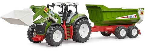 bruder 03452 - ROADMAX Traktor mit Frontlader, Kippanhänger | Sandkasten Fahrzeuge, für Bauernhof, Landwirtschaft, Anhänger, Spielzeug ab 2 Jahren