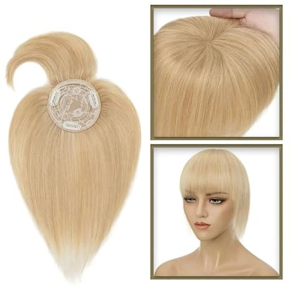 Haartopper für Frauen Haaraufsätze for Frauen mit dünner werdendem Haar, 10–20 Zoll glatter Echthaaraufsatz mit Pony, 150 % Dichte, 8,5 x 8,5 cm Seidenbasis, Clip-in-Topper-Haarteile Haarteil ( Size :