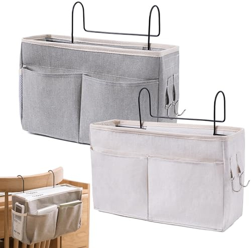 2 Stk Bett Organizer zum Einhängen, Multifunktionale Betttasche, BeigeGrau | Hängetasche Organizer, Organizer, Betttaschen, für Büro, Küche und Schlafzimmerbett Verwendet