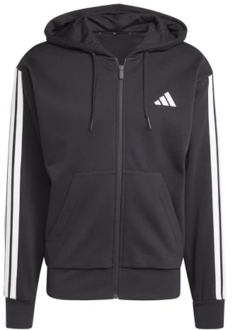adidas Herren Essential Three Stripes Fleece Zipper Hoodie Sweatshirt, Black/White, XXL