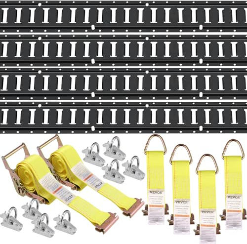 VEVOR Kit de Riel de Amarre Universal E-Track de 1,52m - Juego de 18 Piezas Horizontales de Pista E - Acero Versátil Negro para Carga en Camionetas y Remolques