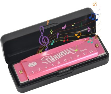 Armónica, 10 Agujeros Armonica Diatonica En Do, Harmonica Diatonica C, Armónica Blues Harp, Blues Harmonica For Dummies, Con Estuche, Para Principiantes, Adultos, Niños, Profesionales (Rosa)