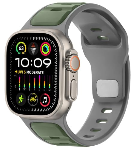 Anlinser Sport Straps Compatible with Apple Watch Strap 49mm 46mm 45mm 44mm 42mm for Men Women, Silicone Loop Band Designed for iWatch Ultra 3/2/1 Series 11 10 9 8 7 6 5-1 SE, Light Green