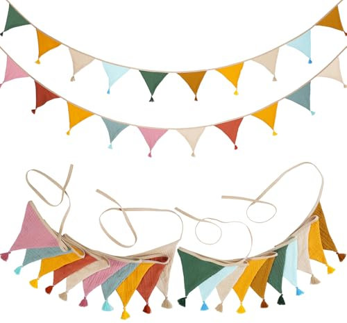 LPZMPZ Bandierine per Cameretta dei Bambini 2 Pezzi Bandierine Letto Montessori 2.6m Bandierine Colorate, Bandierina Banner in Tessuto per Decorare Lettini Culle Pareti e Stanze dei Bambini