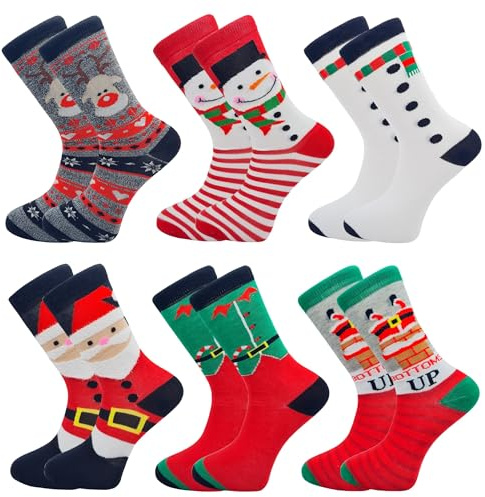 Mens Christmas Socks 6 Pairs Festive Novelty Funny Casual Xmas Socks for Men Uk Size 6-11 (UK, Numeric, 6, 11, Regular, Regular, Option 1)