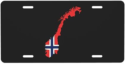 Placa de matrícula con Mapa del Terreno de Noruega para la Parte Delantera del Coche, Placa de matrícula de 6 x 12 Pulgadas, Placa de Metal para Coche, Etiqueta Decorativa novedosa y vanidosa