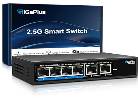 Switch Ethernet non Gestito a 6 porte 10Gb con 4 porte Base-T 2.5G, 2 porte RJ45 10G. Capacità di Commutazione 60Gbps, Switch di Rete GiGaPlus 10Gbps per NAS/PC 2.5G/10Gbps, Router WiFi6, AP Wireless