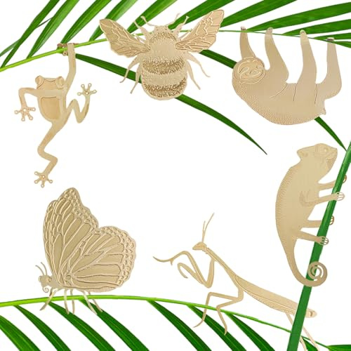 Plant Animal Decor Brass Plant Charms for Live Plants Cute Animal Plant Hanger Ornaments for Pots Garden Plant Decorations Plant Accessories Gift for Plant Lovers (6 Animals)
