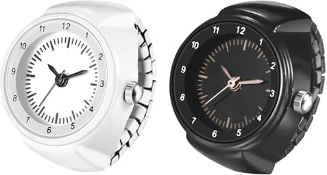 JewelryWe Orologio da donna ad anello, analogico, al quarzo, elastico, regalo per ragazze, nero, bianco, rosso, rosa, Liscio, set da 2 pezzi